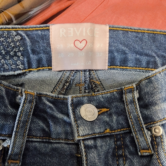 Revice Denim Star Patchwork Flare Jeans High Rise Two Tone Festival Y2K USA 25 - Picture 10 of 12